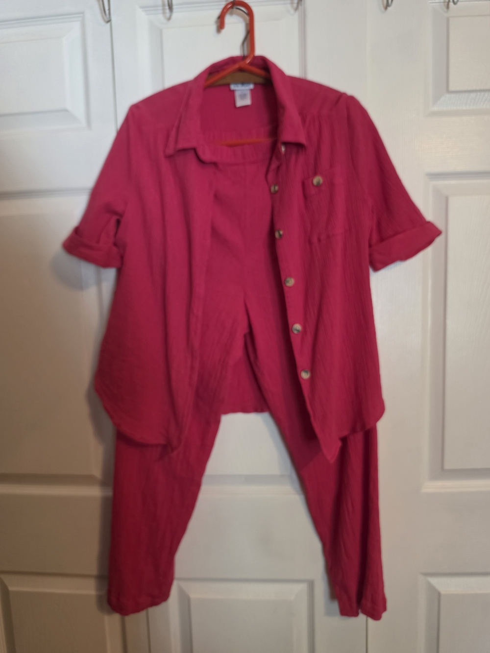 Relaxed Wide-Leg Two-Piece Set in Bright Pink